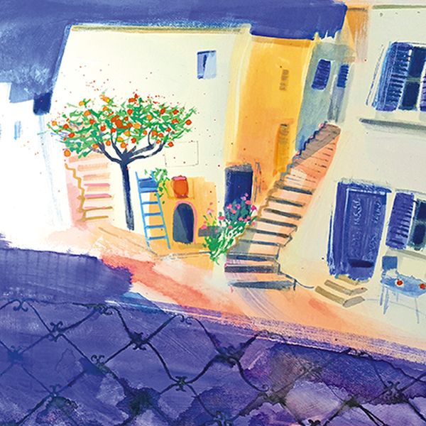 [GB-C-AJ0010] Card-Greek Orange Tree and Blue Ladder, Syros