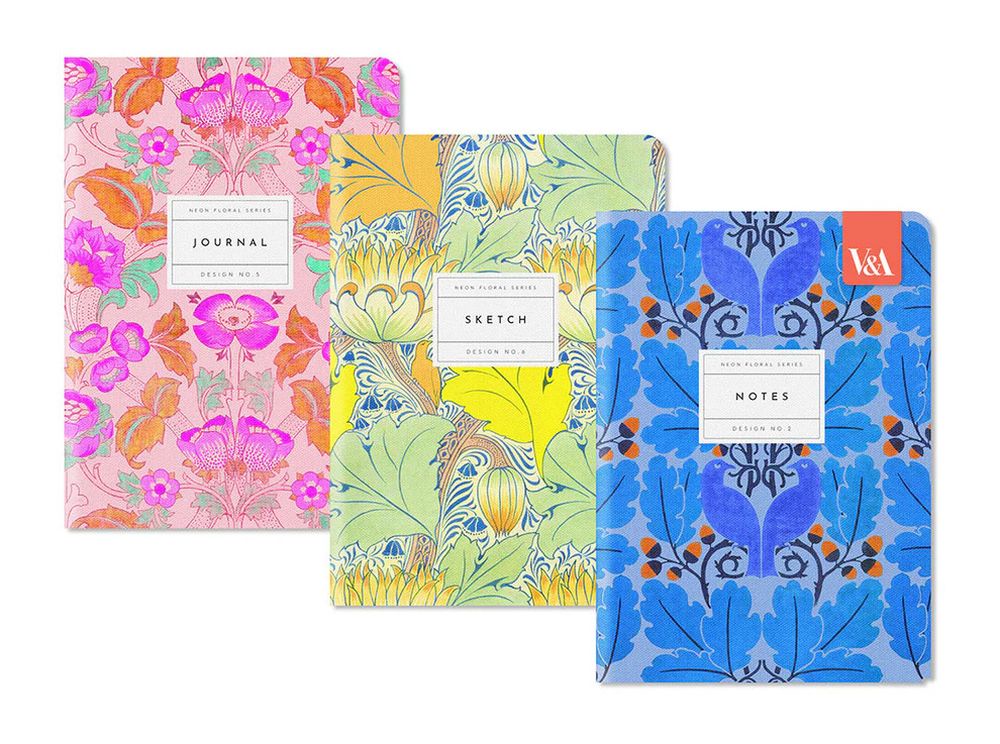 [OD-SN-VA-4-A5-S-12533] V&A Medium Notebook Set-Neon Floral