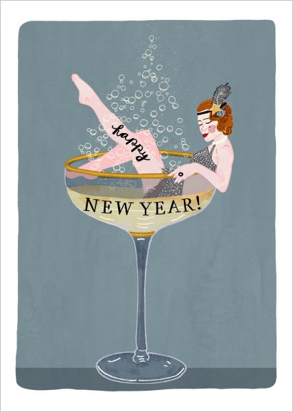 [RD-XC-074] Card-New Year Champagne Girl
