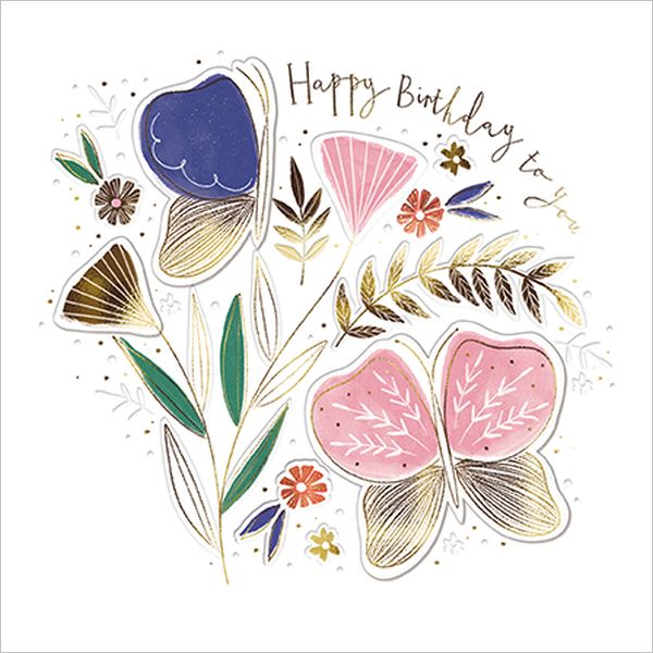 [GB-C-FSE0003] Embossed Card-Birthday Flowers And Butterflies