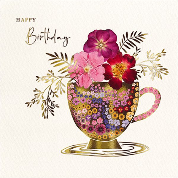 [GB-C-WF0007] Embossed Card-Cup of Flowers