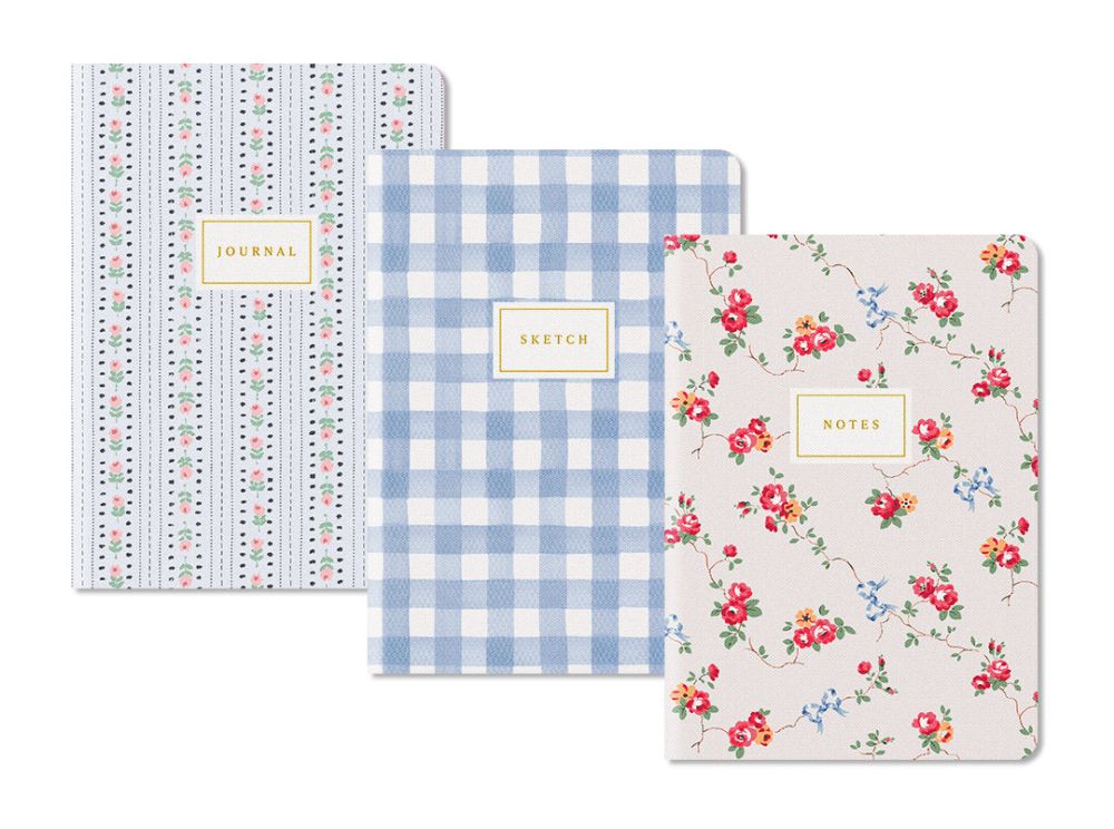 [CK-SN-4-A5-S-13174] Cath Kidston Medium Notebook Set-Blue Floral & Check