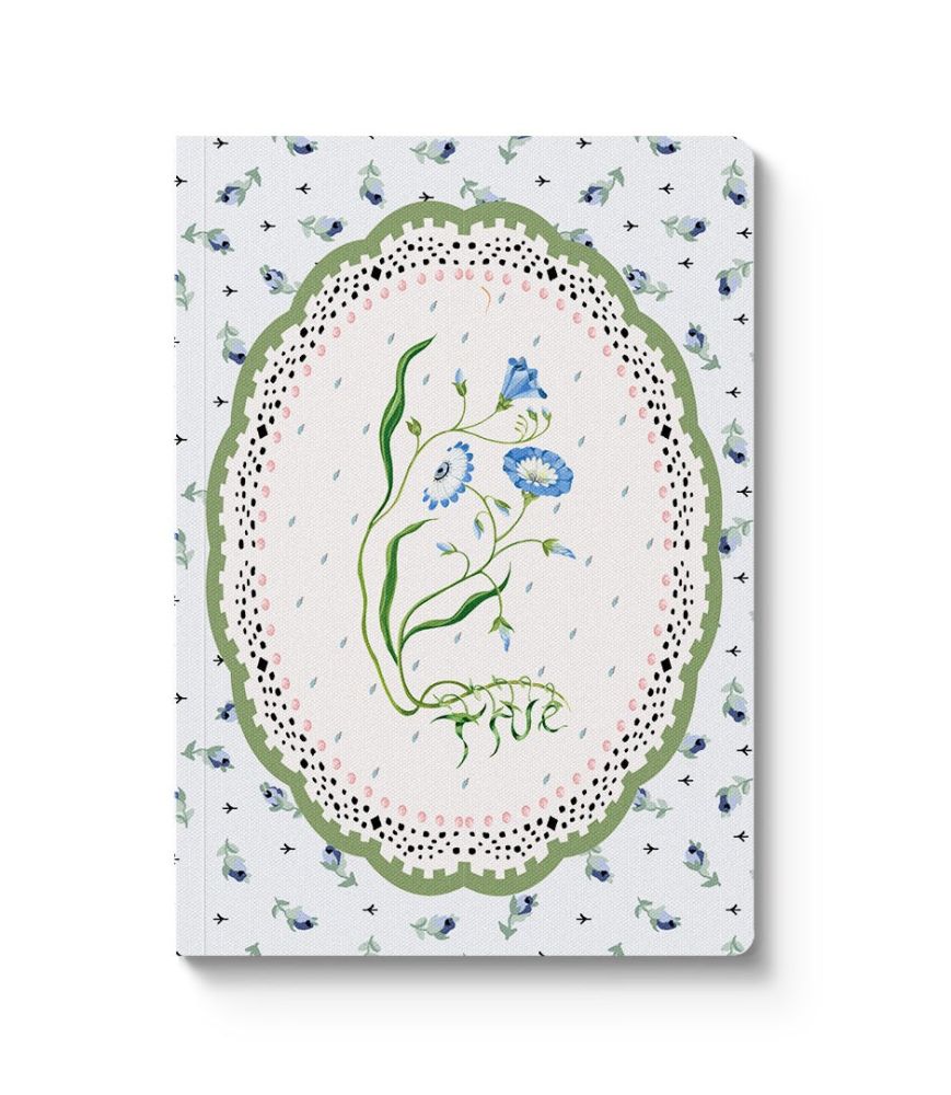 [CK-SN-5-A6-13167] A6 Textured Soft Cover Notebook-Blue & Cream Roots Vignette