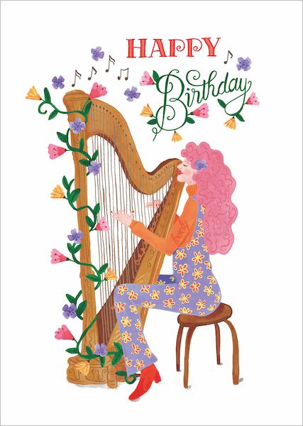 [RD-C-BD115] Card-Happy Harp Birthday