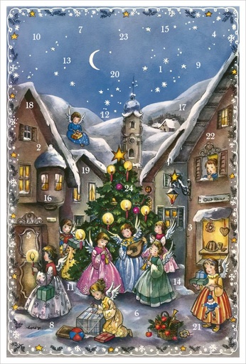 [KV-XCAL-6-12529] Advent Cal-Card-Angels in front of Tree 